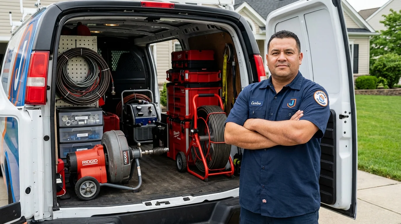 Professional drain cleaning equipment and Johns Plumbing LLC plumber in Newfane