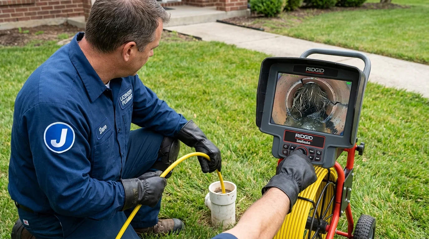 Sewer camera inspection being performed by Johns Plumbing LLC in Newfane